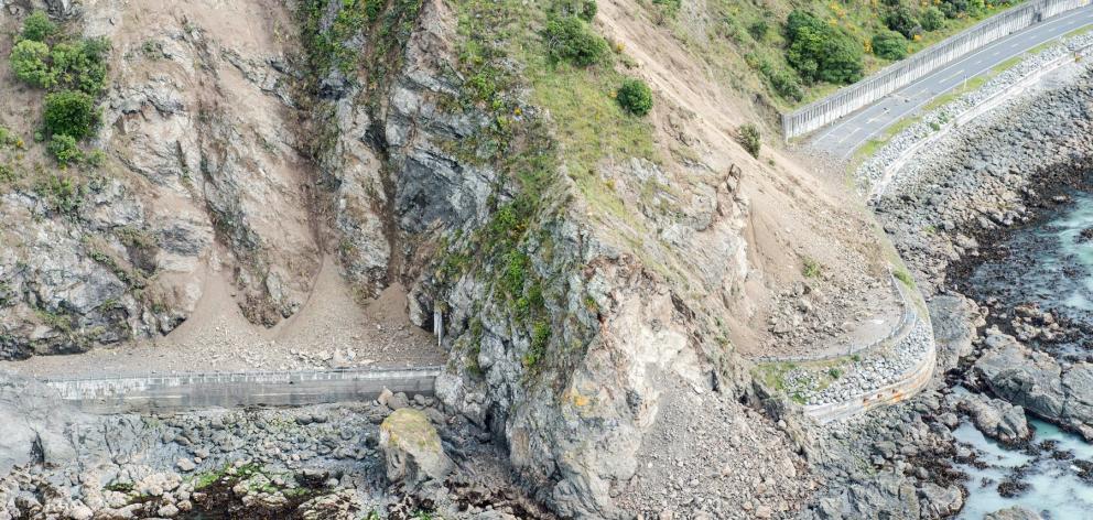 A landslip brought down by the 2016 Kaikoura earthquake blocks the coast road. File photo