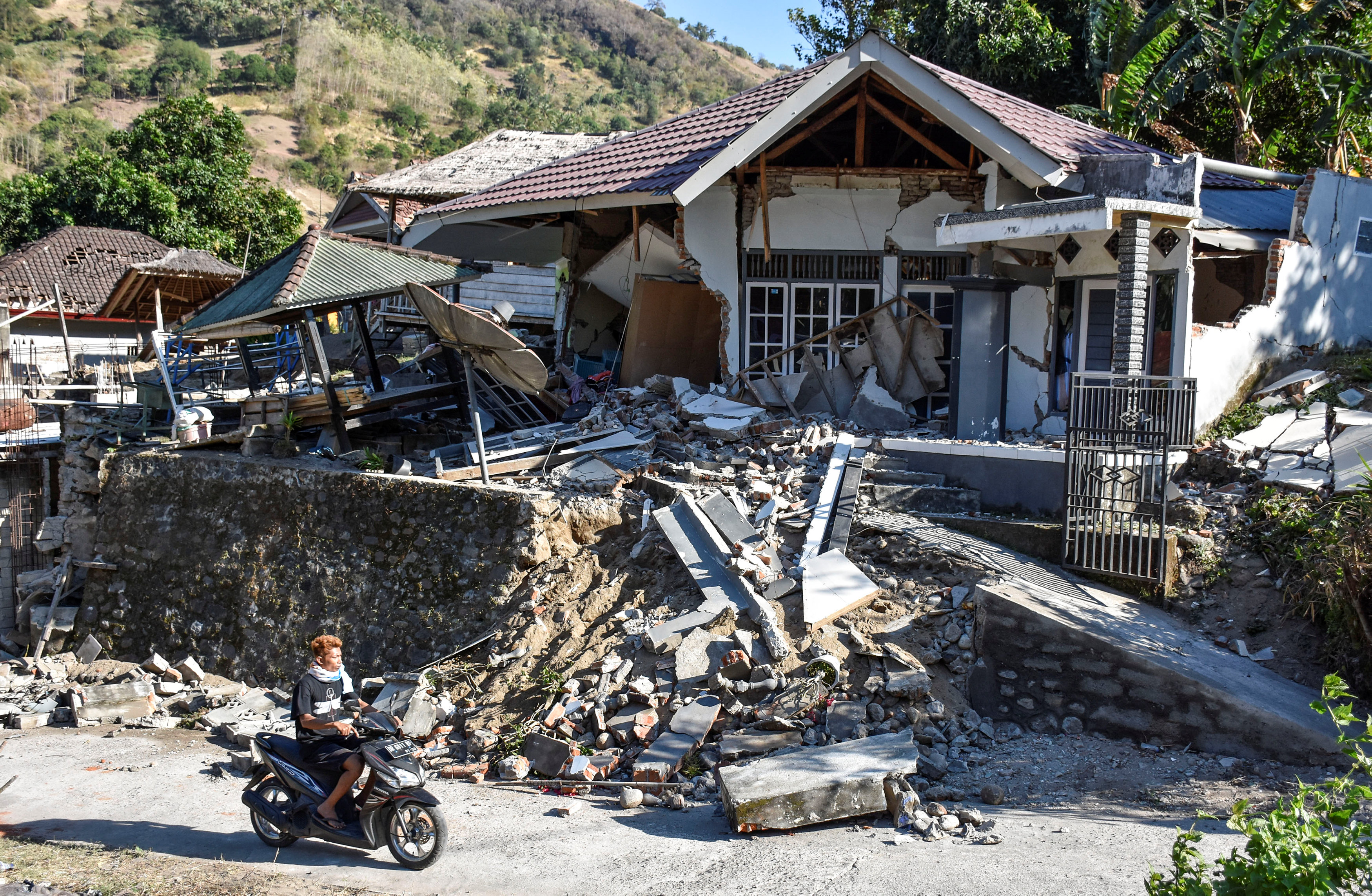 A damaged home in Pemenang, north Lombok. Photo:  Antara Foto via Reuters 