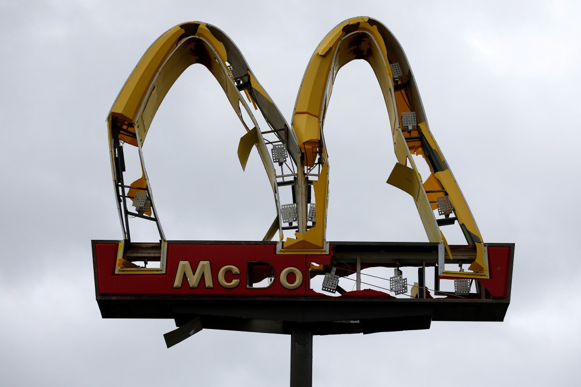 A McDonald's sign damaged by Hurricane Michael in Panama City Beach, Florida. Photo: Reuters