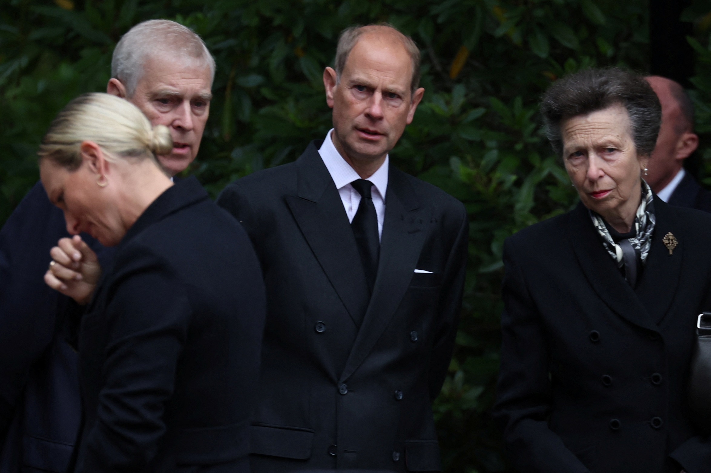 (From left) Zara Tindall, Prince Andrew, Prince Edward and Princess Anne stand outside Balmoral...