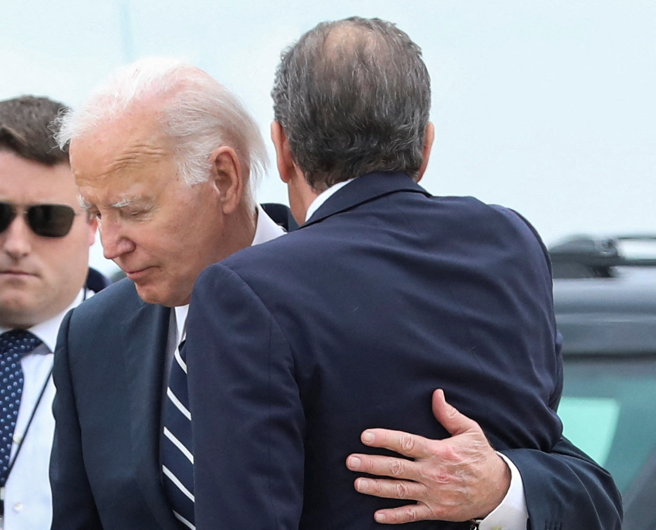 US President Joe Biden embraces his son Hunter at the Delaware Air National Guard Base in New...