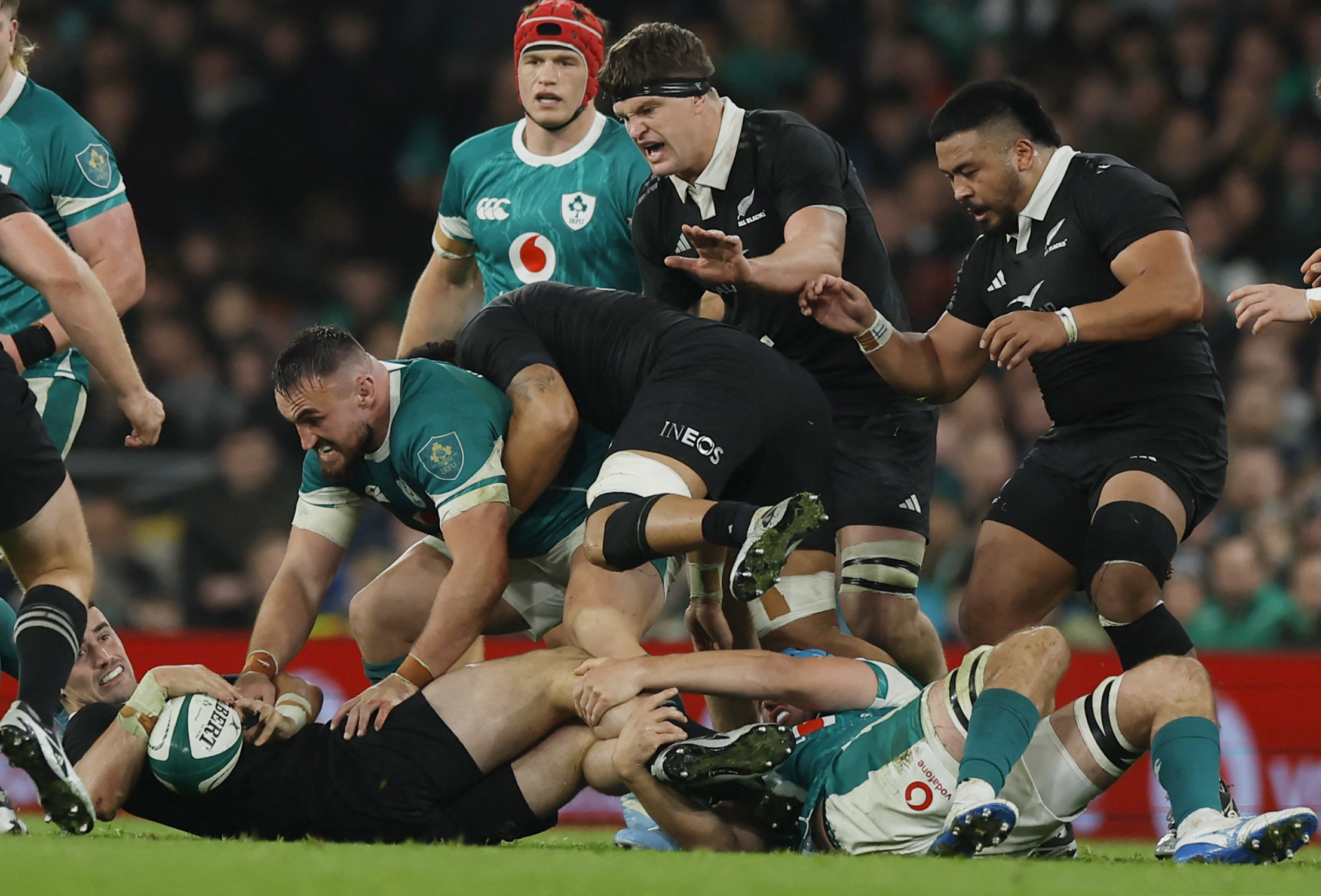 Ireland's Ronan Kelleher gets tackled. Photo: Reuters 