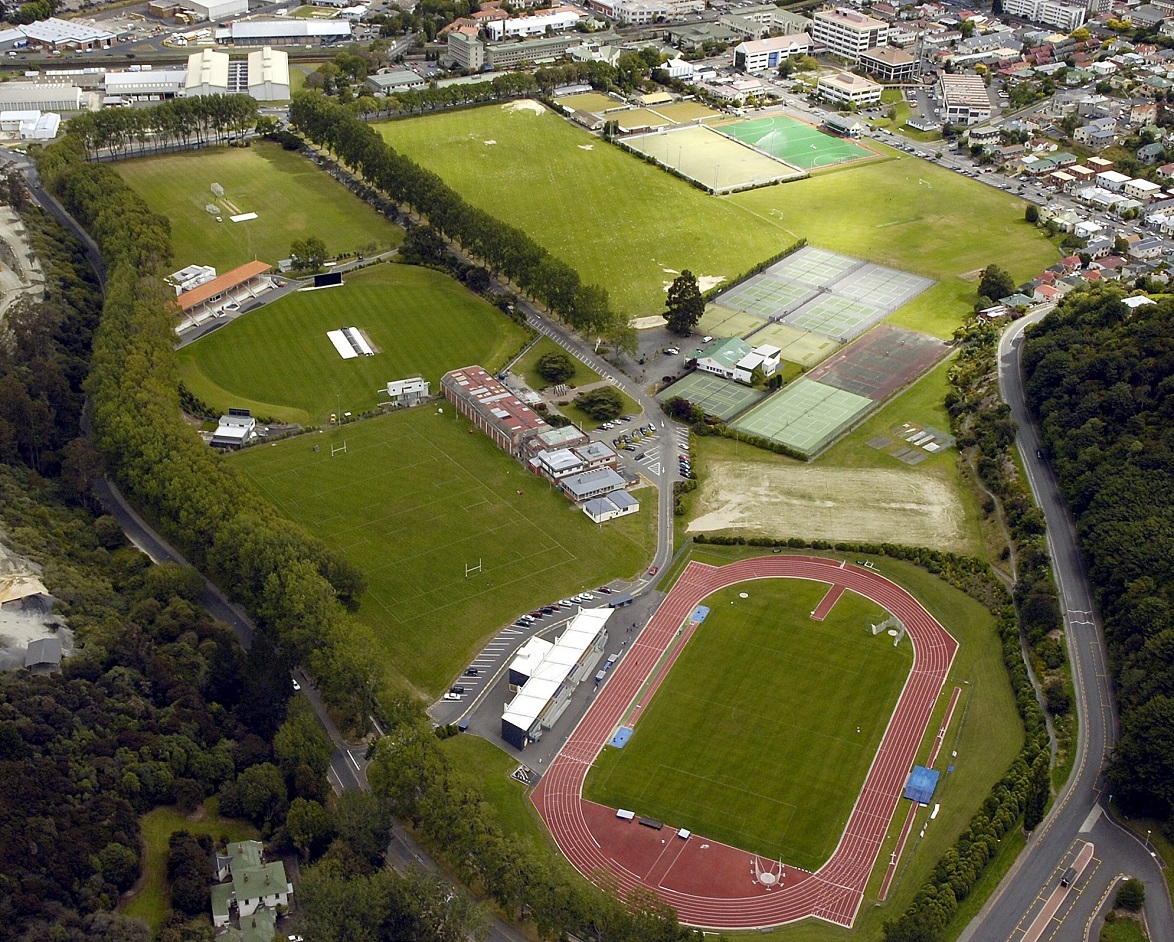 The Caledonian Ground, at the forefront of the sports hub at Logan Park in 2007.