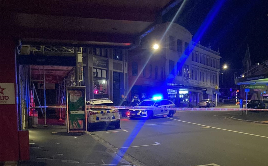 Police at the scene in upper Moray Place about 3.45am on Sunday. Photo: Supplied

