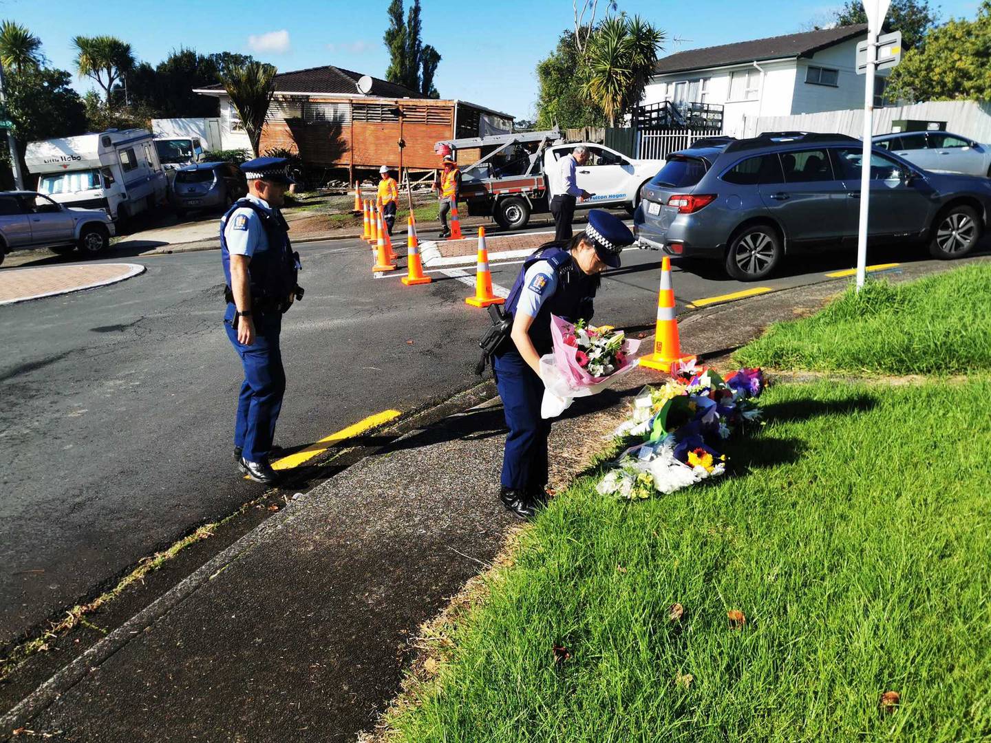 Floral tributes being laid by police after the fatal shooting of one of their colleagues, Matthew...