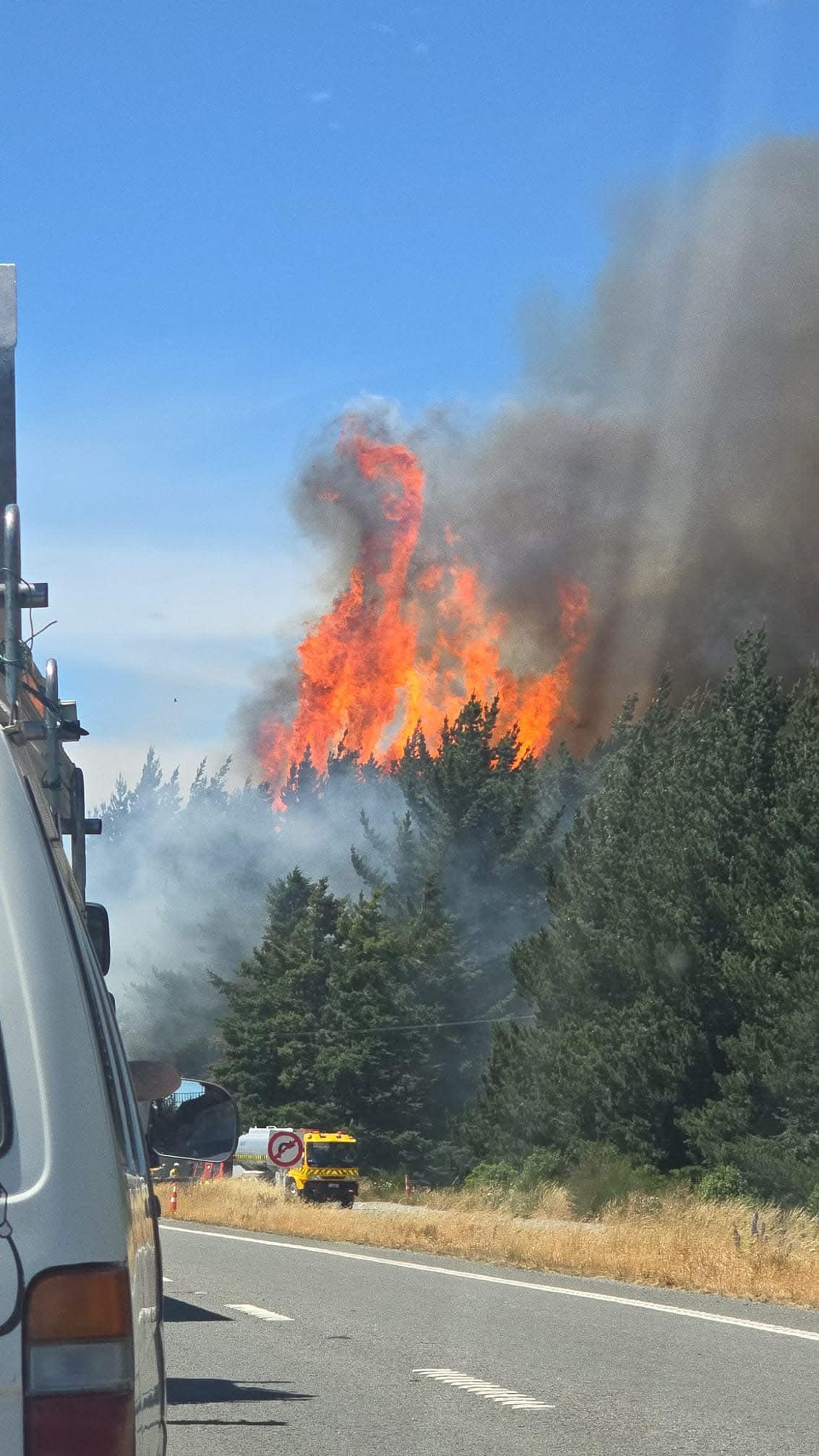 Multiple grass fires have broken out along State Highway 1. Photo: Supplied