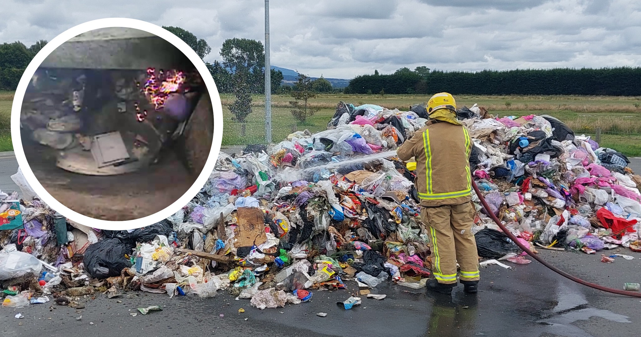 The fire broke out in the back of the rubbish truck in Ravenswood. Photo: Waimakariri District...