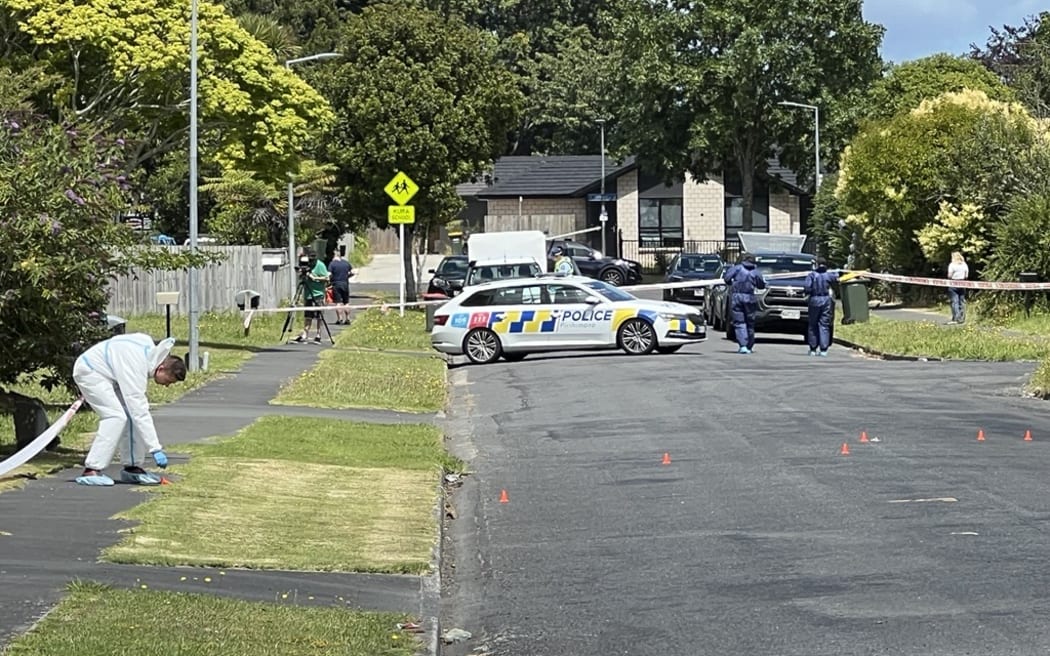 Police at the scene in Hamilton today. Photo: RNZ