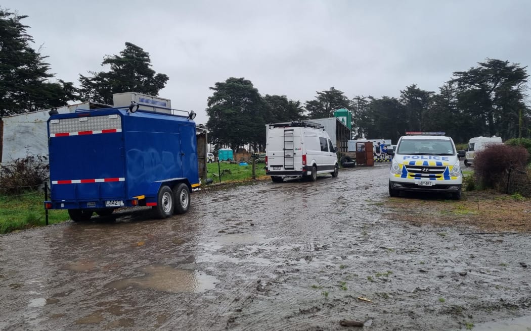 Police were searching the area where the remains were found on Tuesday. Photo: RNZ / Jean Edwards