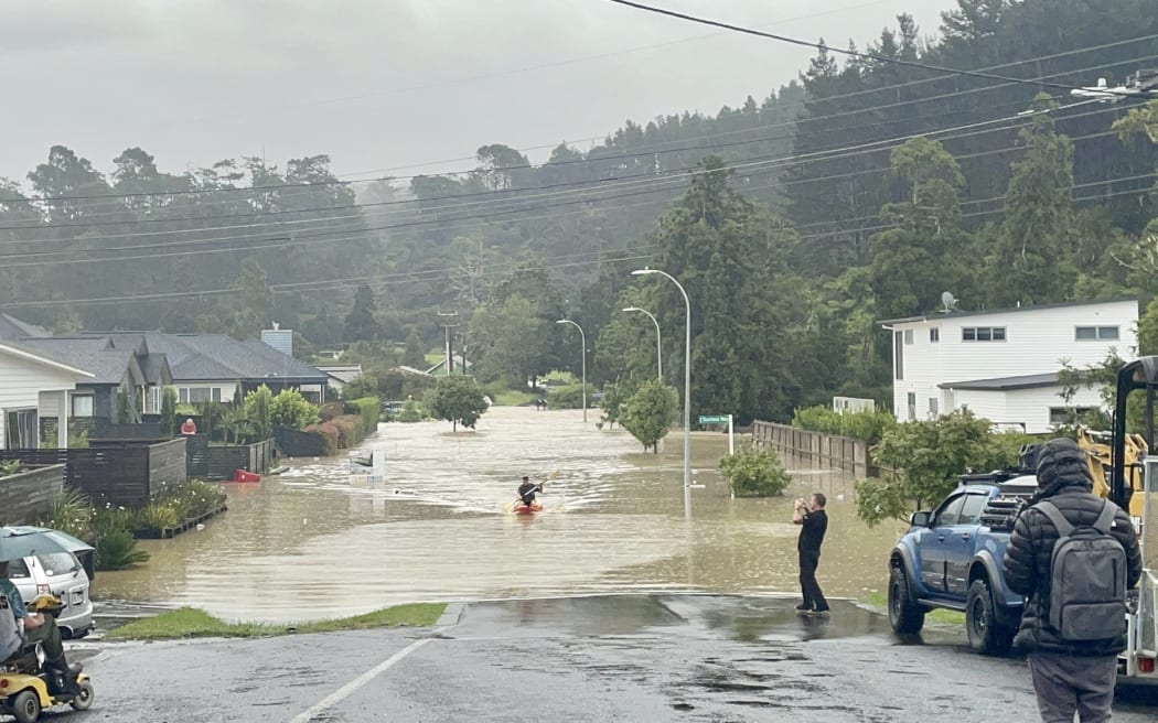 Flooding in the Riverhead, Auckland area on Friday evening. Photo: Drew Lorrey / NIWA / Supplied