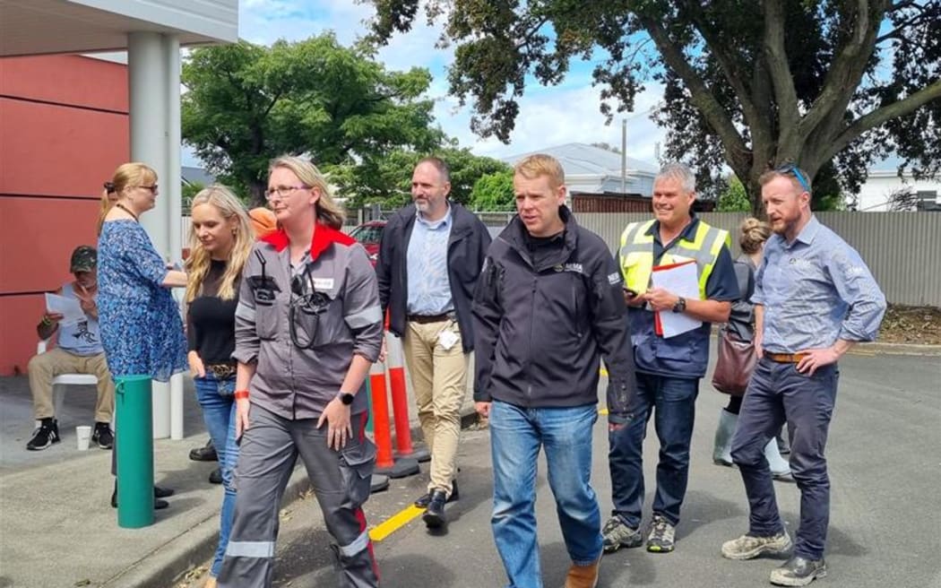 Prime Minister Chris Hipkins visited cyclone-ravaged areas in the North Island today. Photo: RNZ