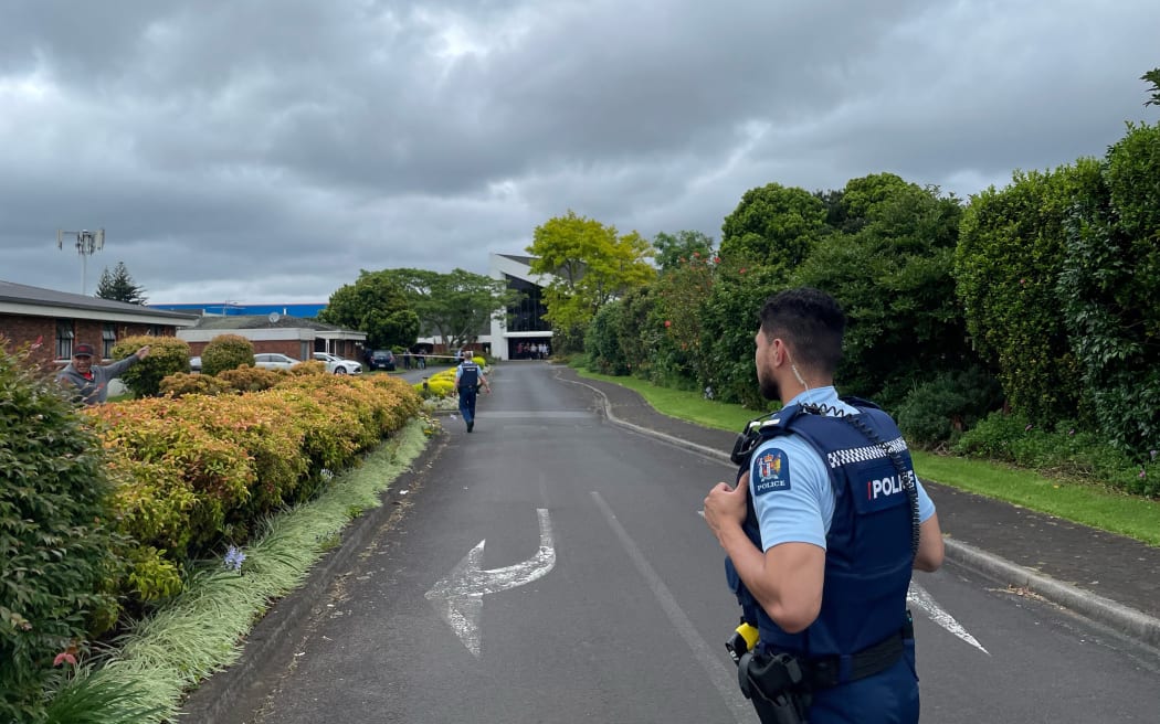 Emergency services were called to the church about 10am today. Photo: RNZ 