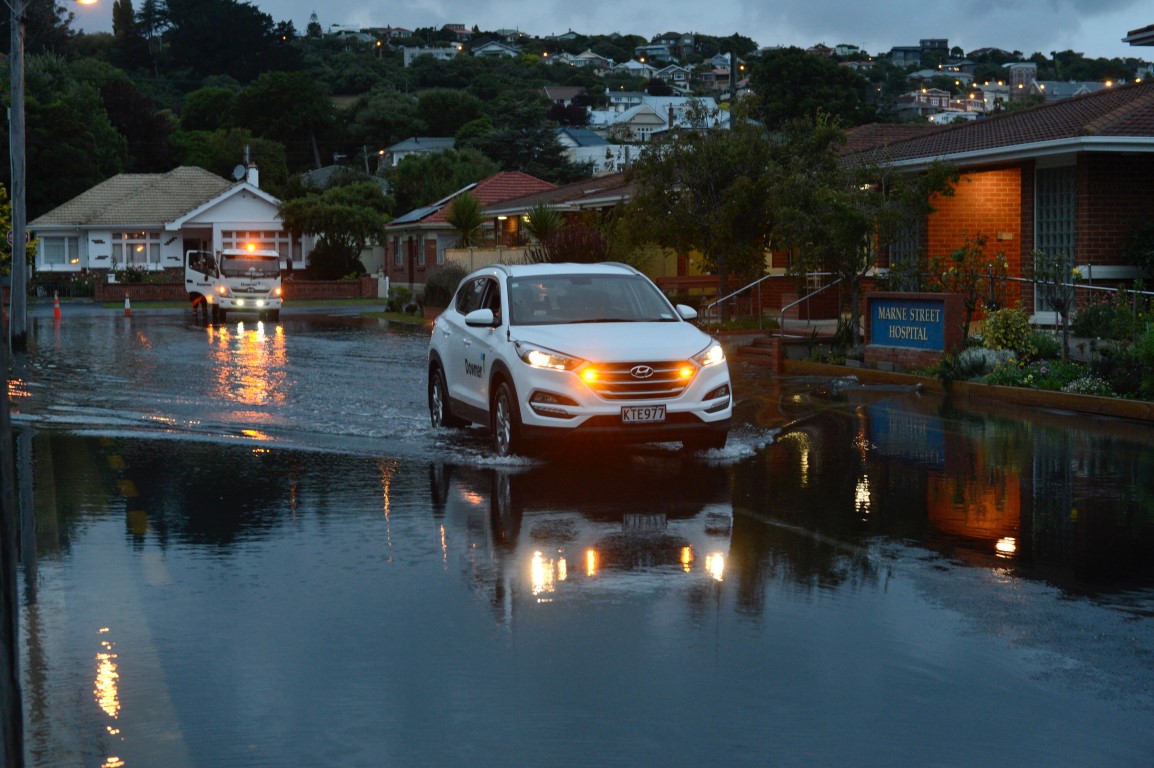 Marne St in Dunedin was still flooded this morning. Photo Gerard O'Brien