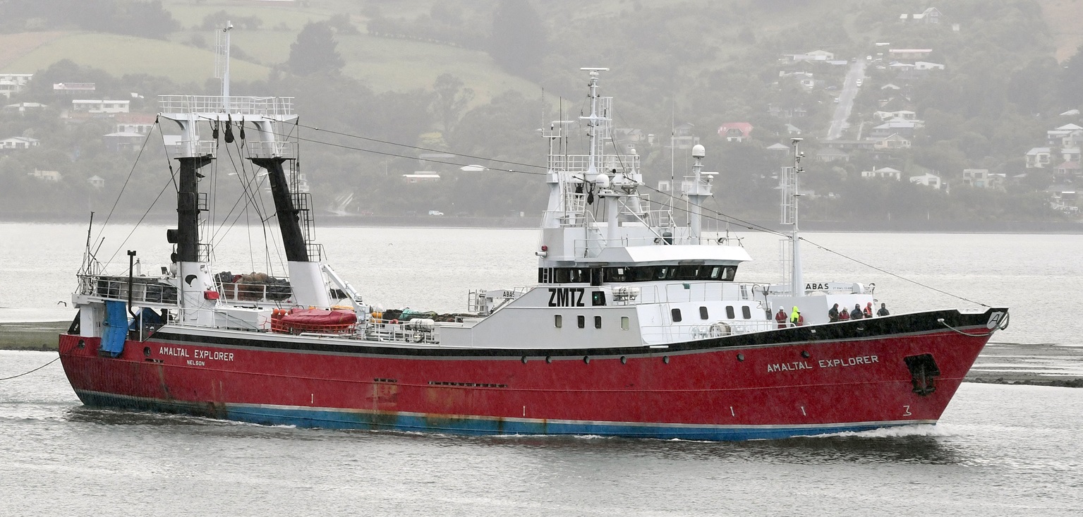 The Amaltal Explorer in Otago Harbour in February 2022. Photo: Stephen Jaquiery