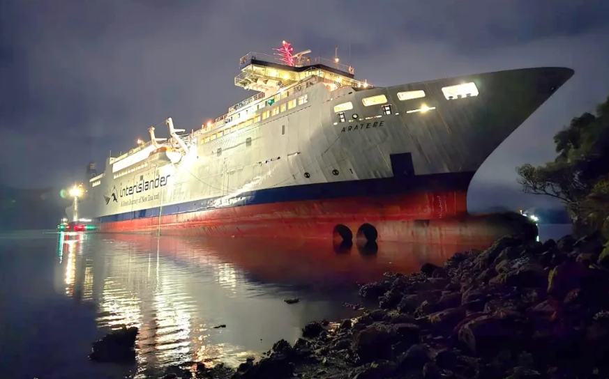 The Cook Strait ferry Aratere is grounded near Picton on 21 June this year. Photo: Renee...