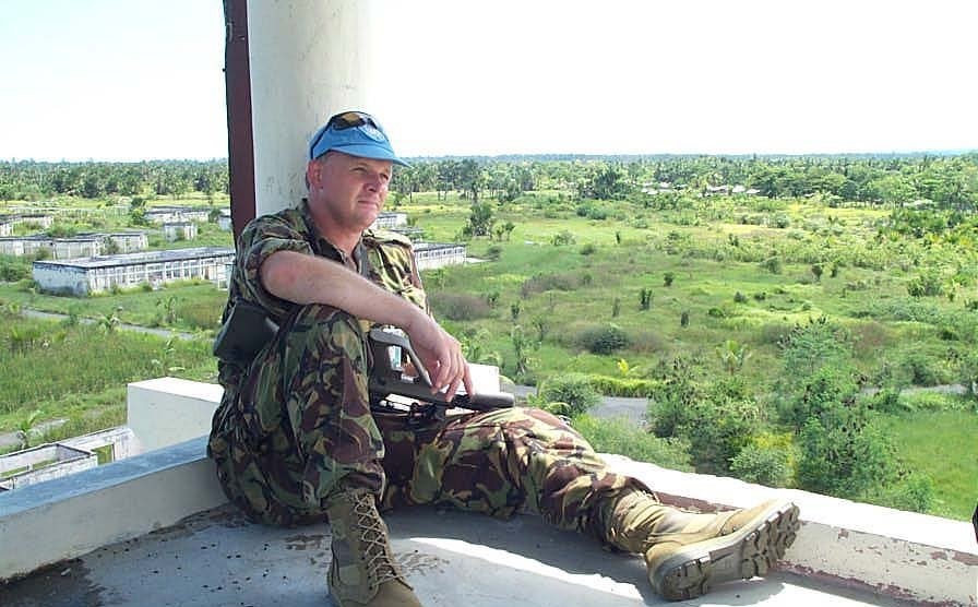 Captain Grant McMillan keeping a watchful eye over the former Agricultural College in East Timor...