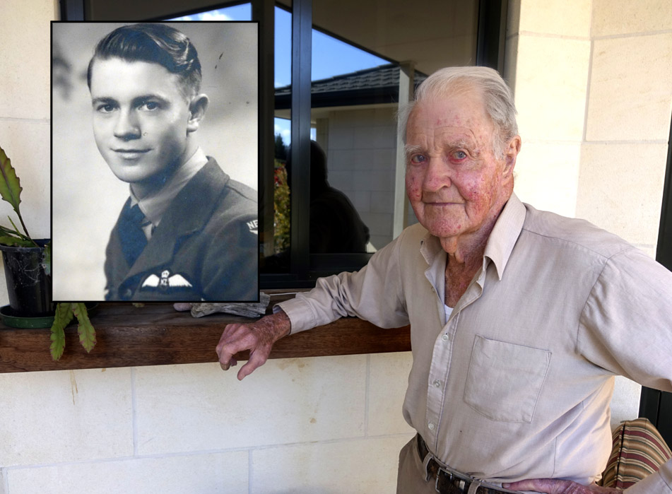 Colin reflects on his interesting life. In uniform (inset) during the war. Photo: Ashburton Courier