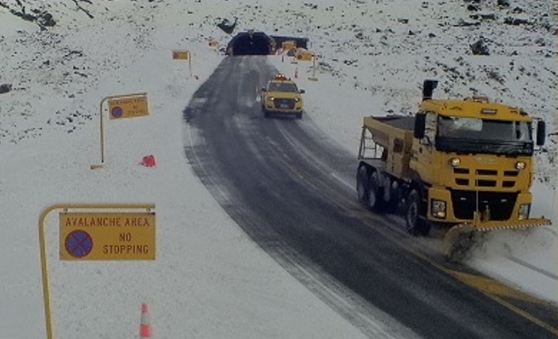 The Milford Road was cleared of snow earlier today and is open. Photo: Milford Road/NZTA