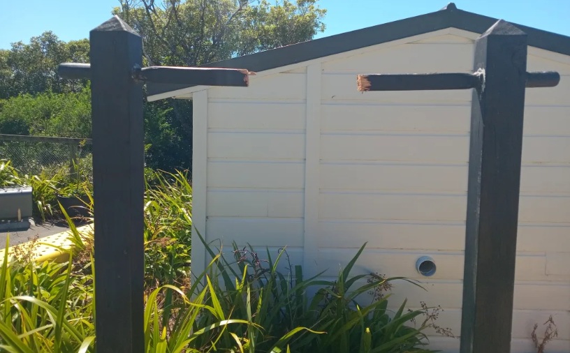 The school bell normally hung from this frame. Photo: Supplied/ Kelburn Normal School