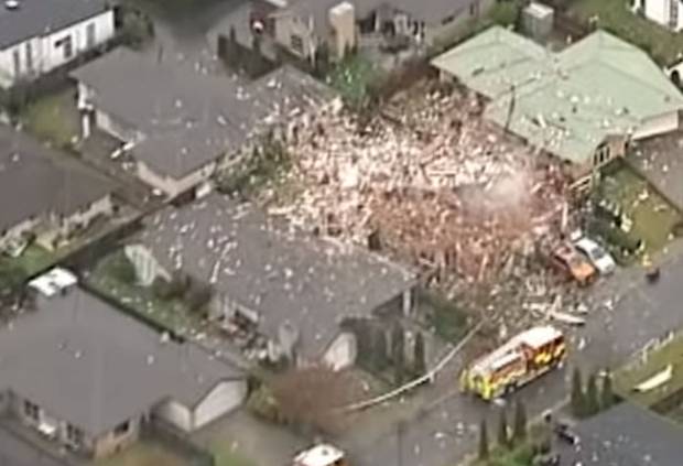 The scene of a gas explosion that levelled a house in Christchurch's Marble Court. Photo: NZ Herald