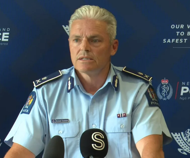 Police Commissioner Richard Chambers at a media conference this afternoon. Image: screenshot/RNZ