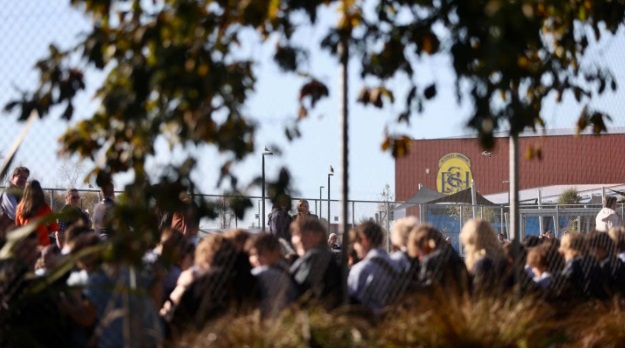 Pupils were evacuated from the school buildings during the incident in Christchurch. Photo: NZ Herald 