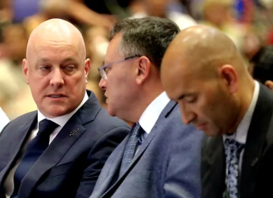 Prime Minister Christopher Luxon (left) with National MPs Dr Shane Reti and Tama Potaka. Photo: RNZ