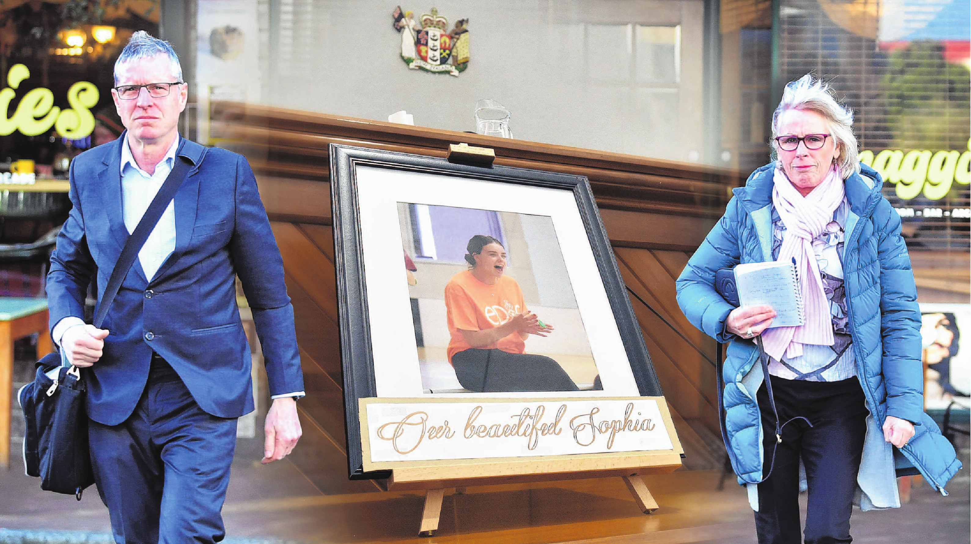 Sophia Crestani’s parents Bede Crestani and Elspeth McMillan walk towards the Dunedin courthouse...