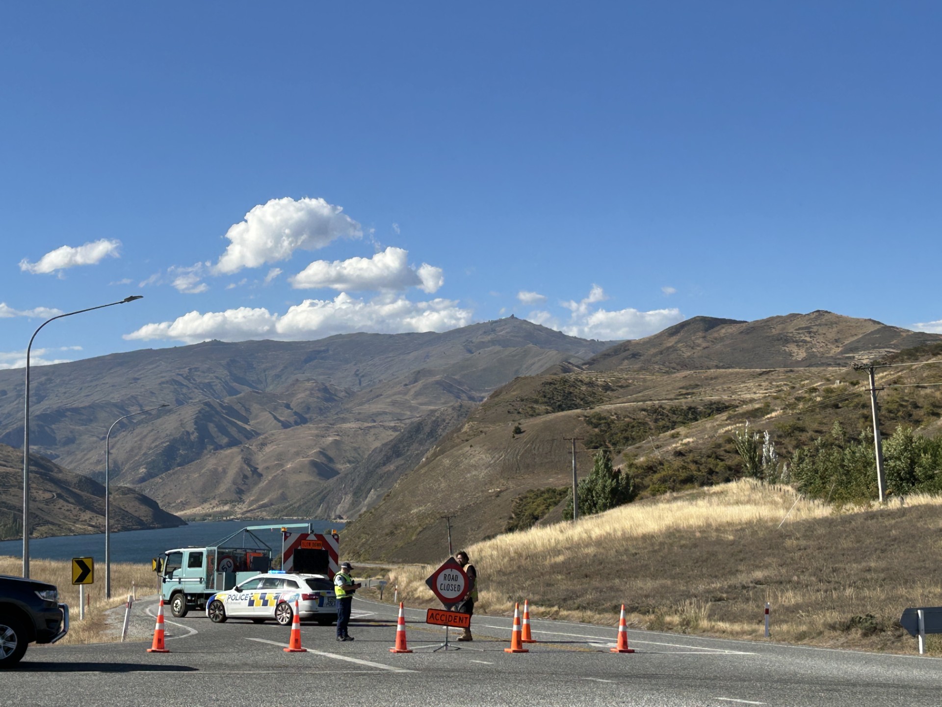 Police have closed the Cromwell-Clyde highway following today's crash. Photo: Julie Asher