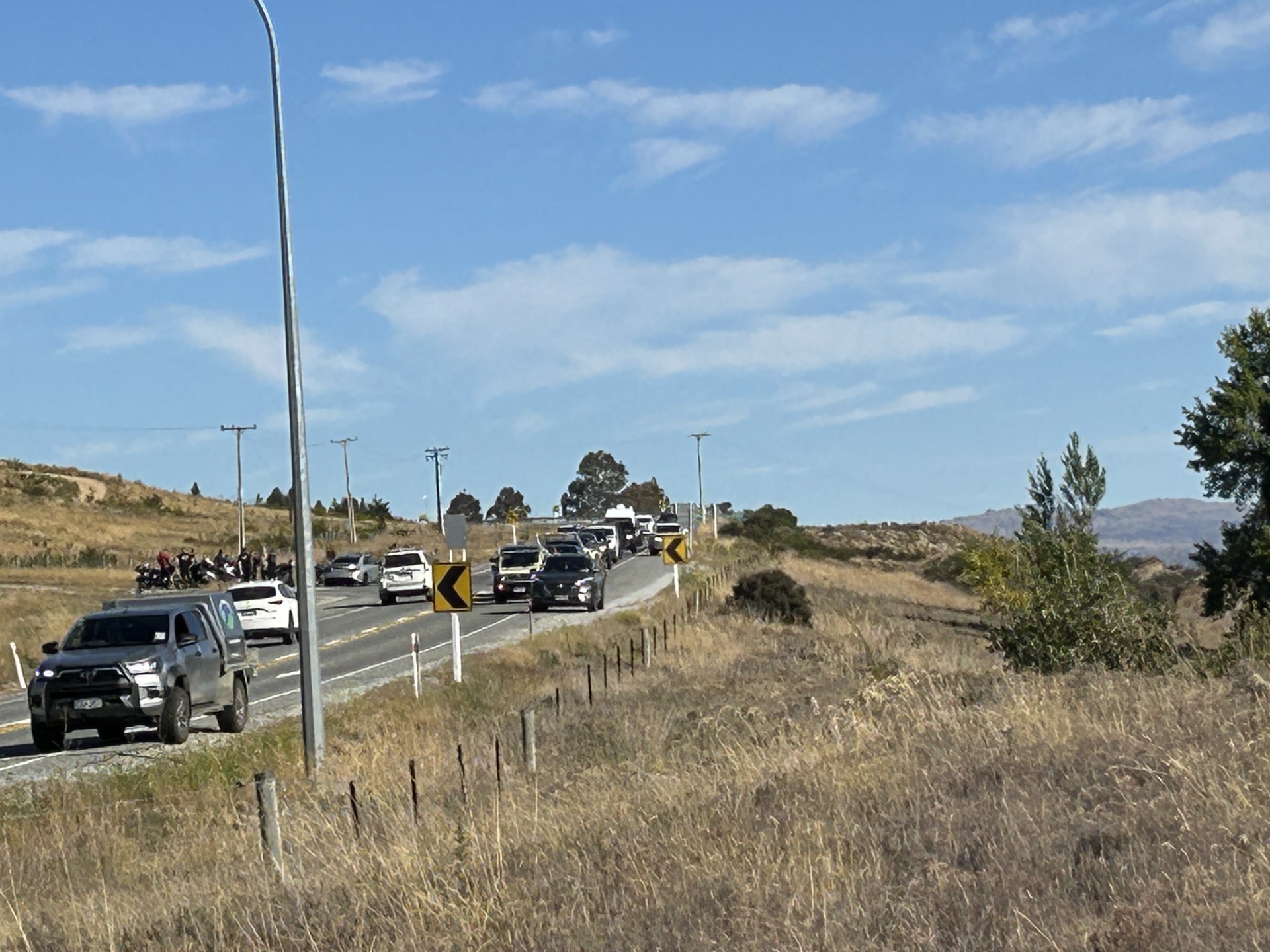 Traffic was backed up on the Cromwell-Clyde highway. Photo: Julie Asher