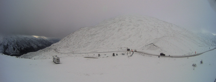 A snowy Crown Range this morning. Road users are also warned to watch out for slips. Photo:...