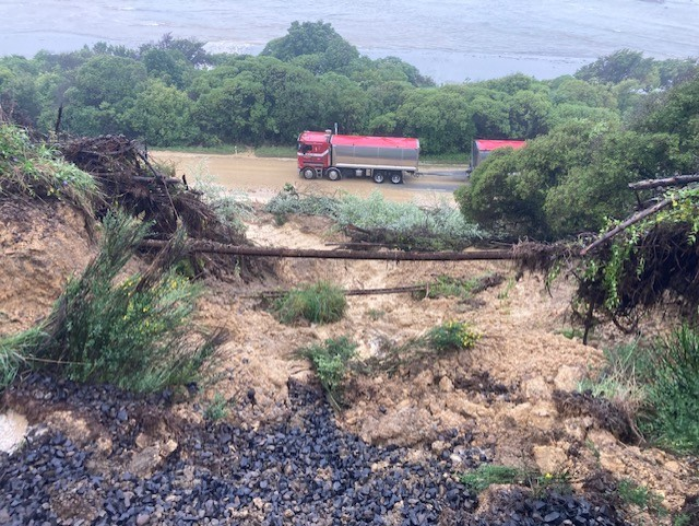 A slip below the rail line in the Shag Point area. PHOTO: KIWIRAIL