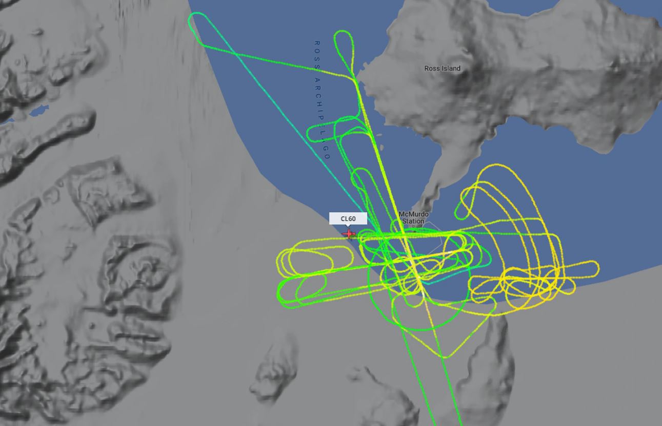 The Bombardier Challenger was running loops over the ice all day. Image: FlightRadar24