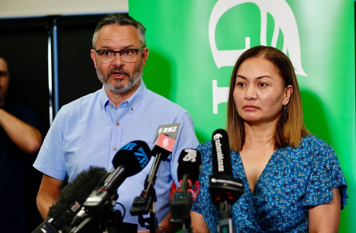 Green Party co-leaders James Shaw and Marama Davidson address media this afternoon over the...