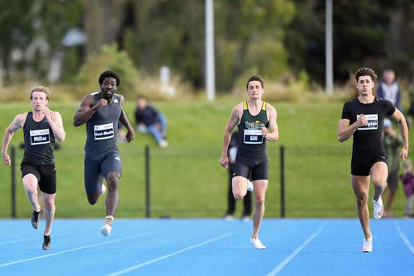 Tiaan Whelpton (far right) taking on (left to right) Joseph Millar, Eddie Osei-Nketia and Hamish...