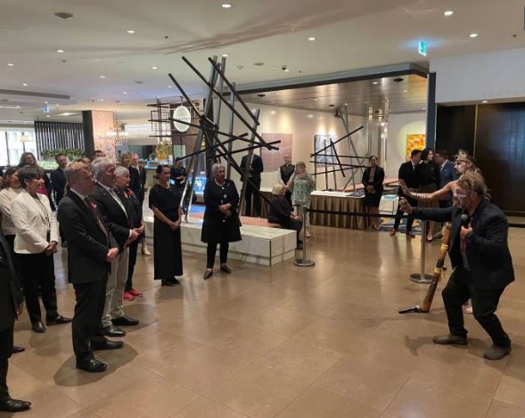 Prime Minister Chris Hipkins and delegation at an Aboriginal acknowledgment of country ceremony...