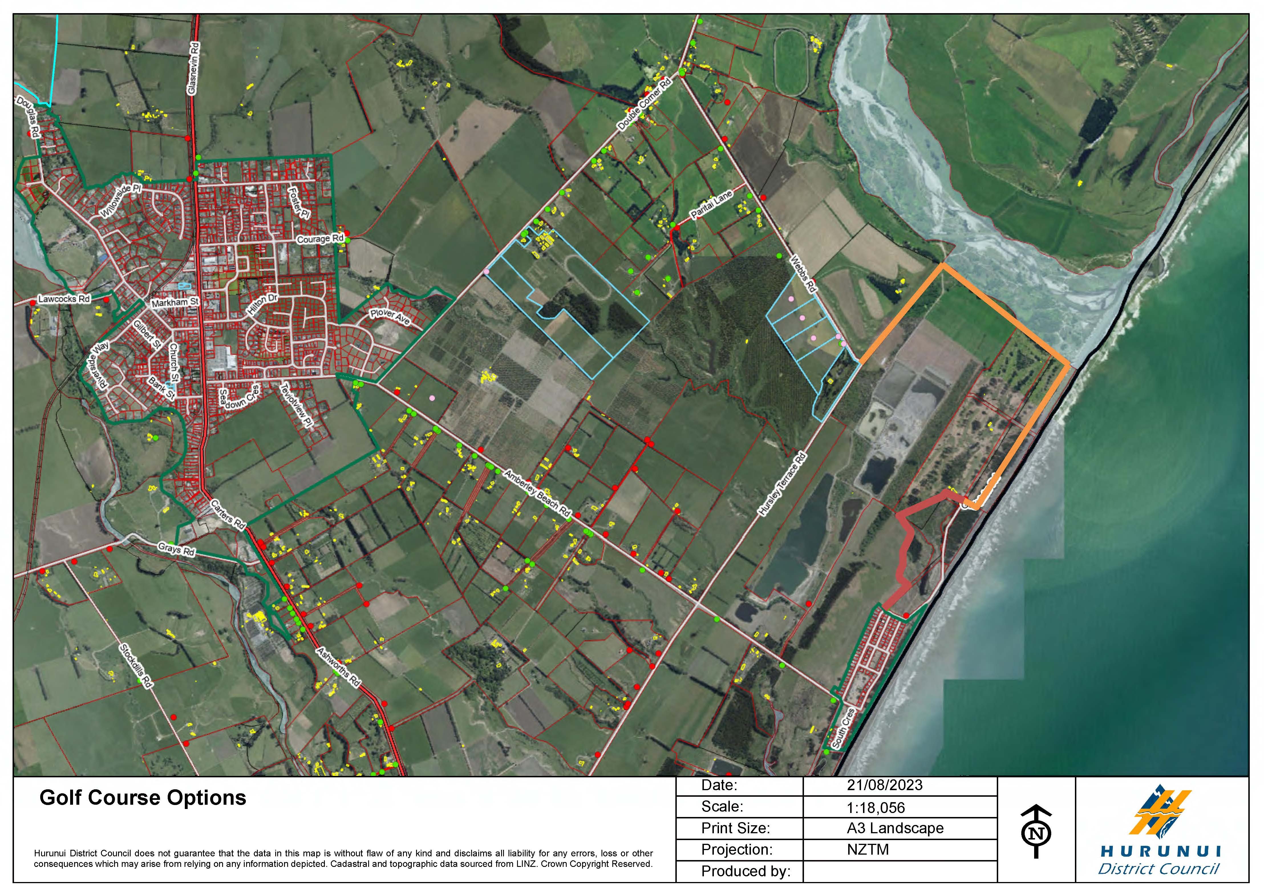 A map showing possible options to secure access to the Amberley Beach Golf Club’s course. The...