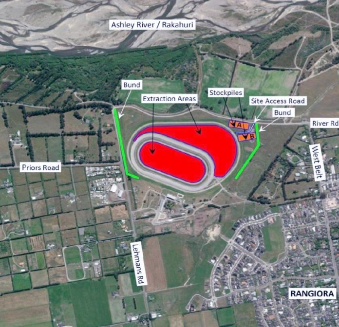 A map accompanying the application shows the area to be quarried in red. Image: Supplied