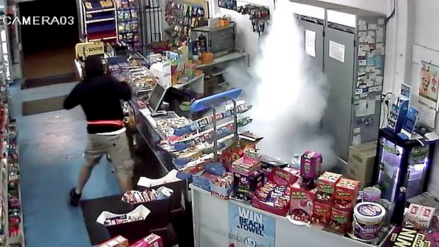 A fog cannon activated at a Northland Superette. Photo: NZH