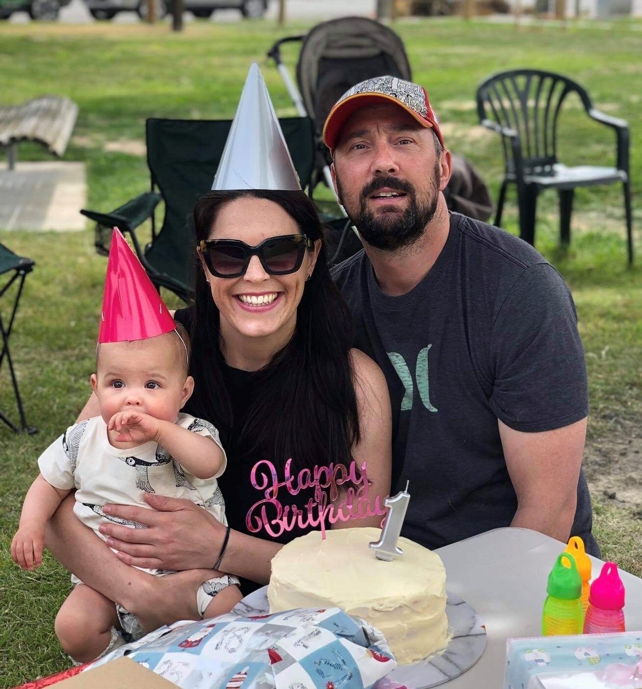 Rebecca Pascoe with her partner Adam and daughter Georgia. Photo: Supplied