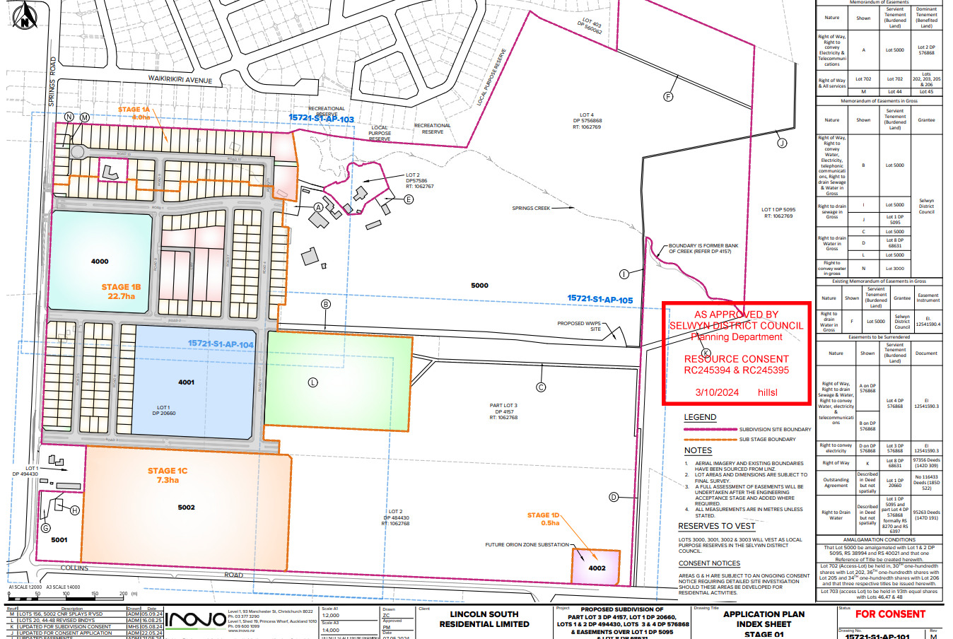 Stage one of the Lincoln South subdivision, bordered by Springs Rd to the left and Collins Rd,...