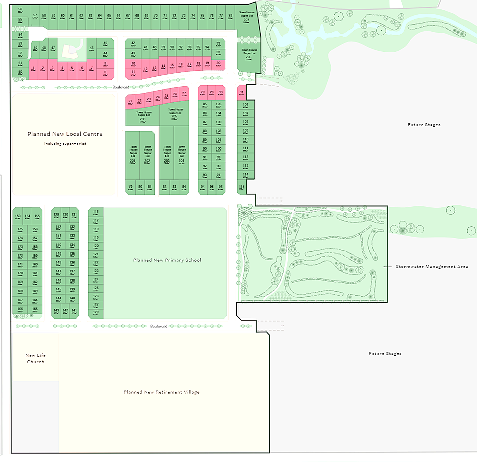 Stage one of Earlsbrook will include 178 sections and eight blocks for townhouses. Image: Supplied