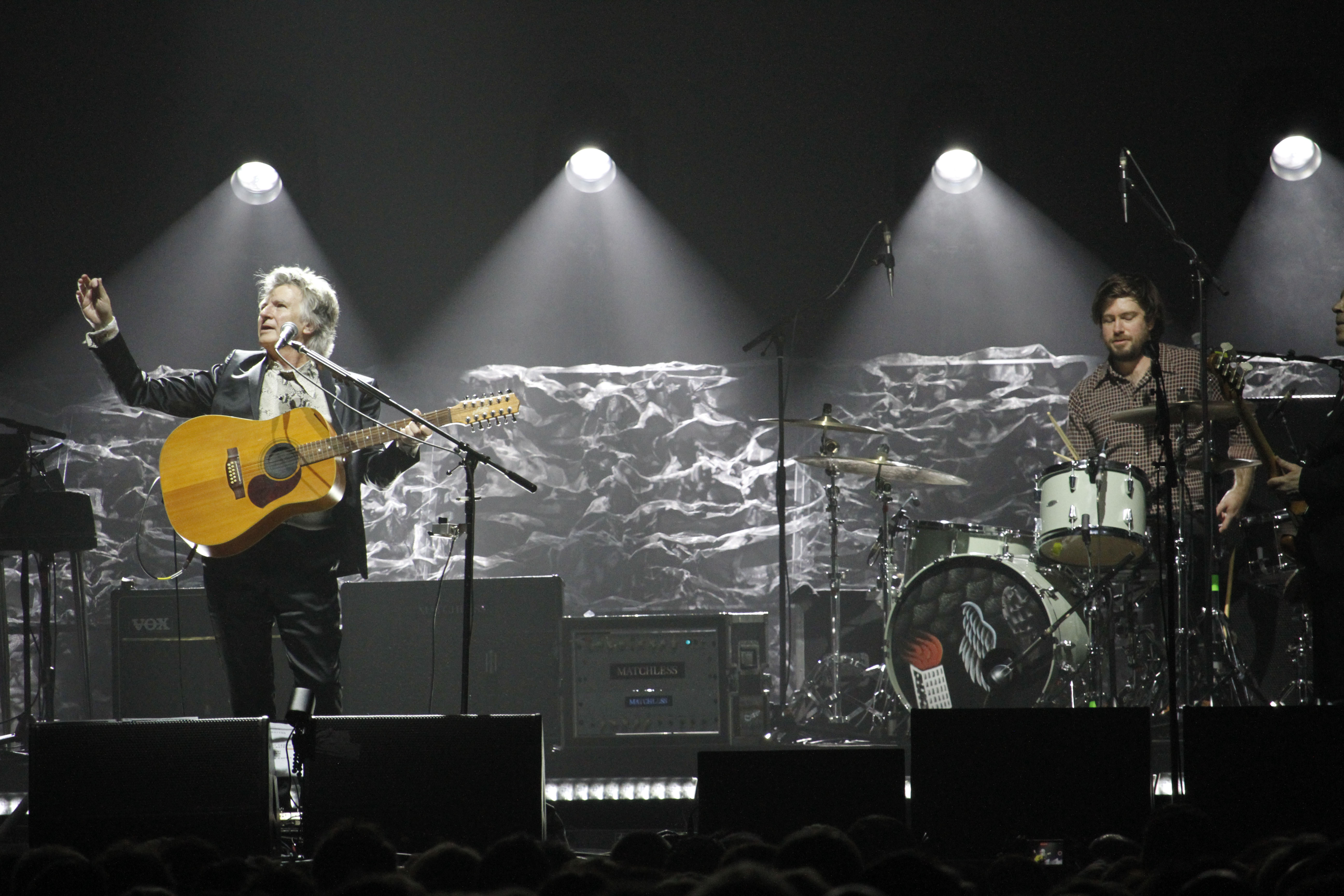 Neil Finn and Elroy Finn on drums. Photo: Susan Sandys