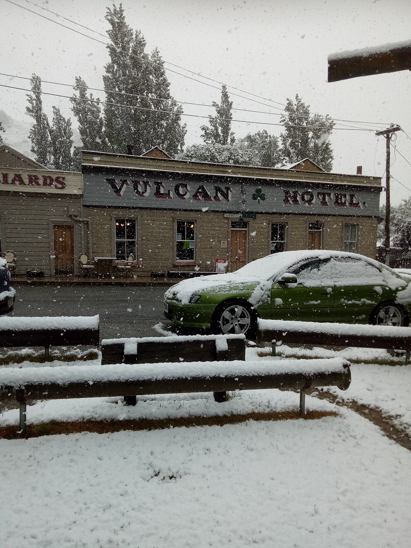 Snow was falling in St Bathans this morning. Photo: Jared Morgan