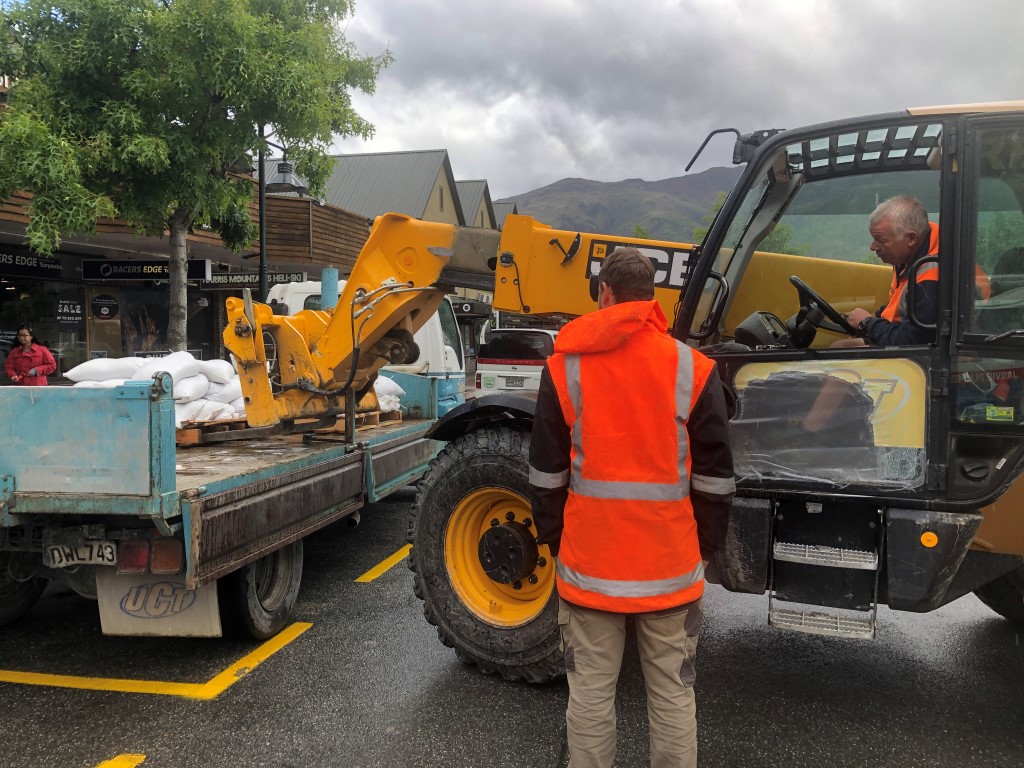 Sandbags being made ready in Wanaka this afternoon. Photo: Kerrie Waterworth