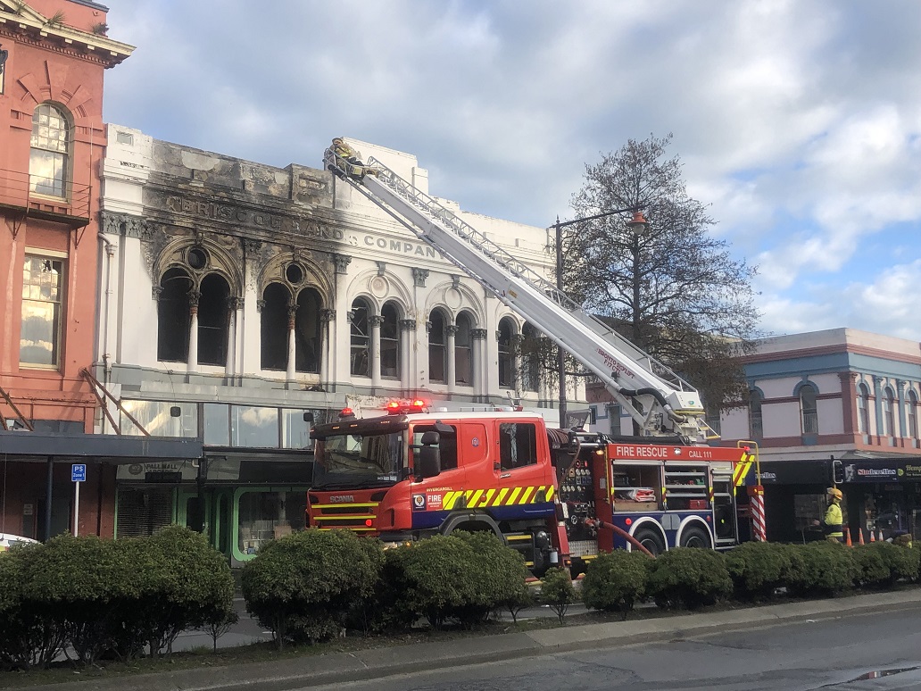 Fire crews remained at the scene on Wednesday morning. Photo: Luisa Girao