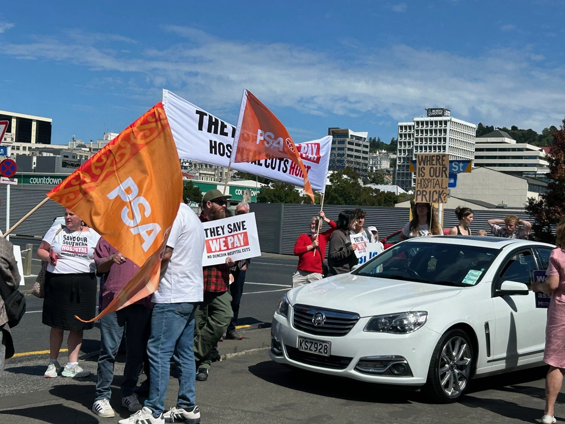 Protesters gathered in central Dunedin to make their feelings known about the hospital decision....