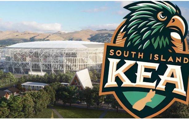 The new stadium and a proposed Keas logo. Photo: Christchurch City Council / South Island Kea