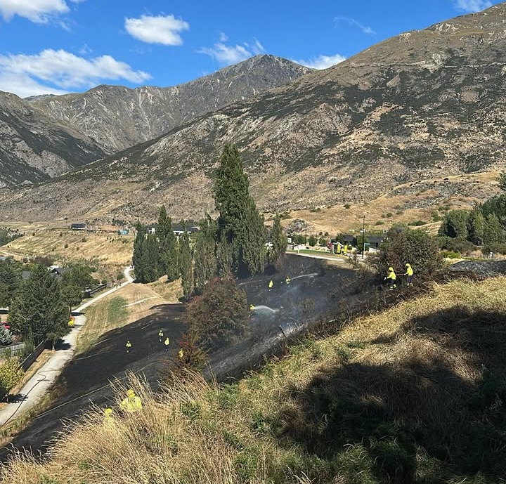 Crews respond to a vegetation fire between Lake Hayes Estate and Shotover Country this afternoon....