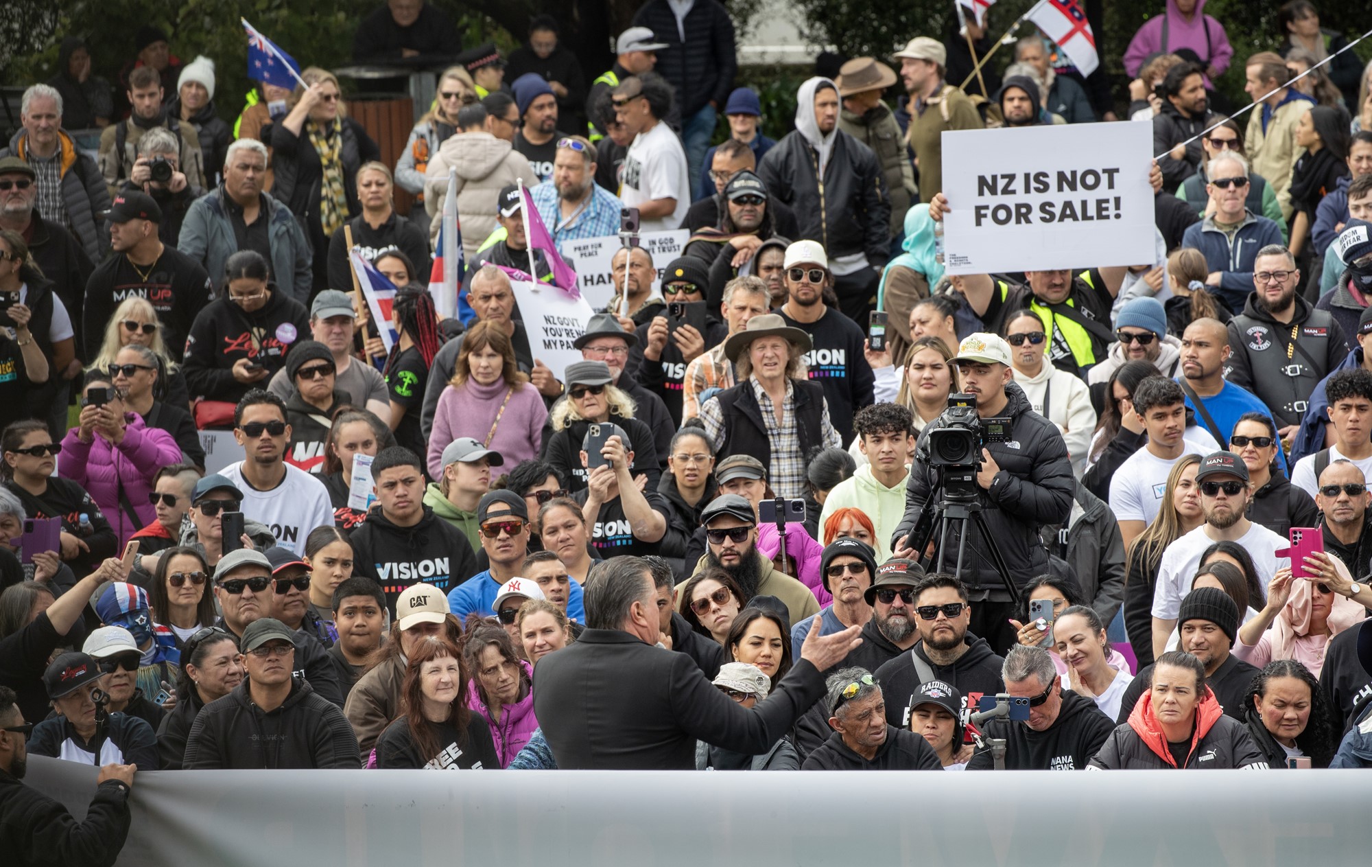 Brian Tamaki addresses the crowd at Parliament. Photo: NZ Herald 